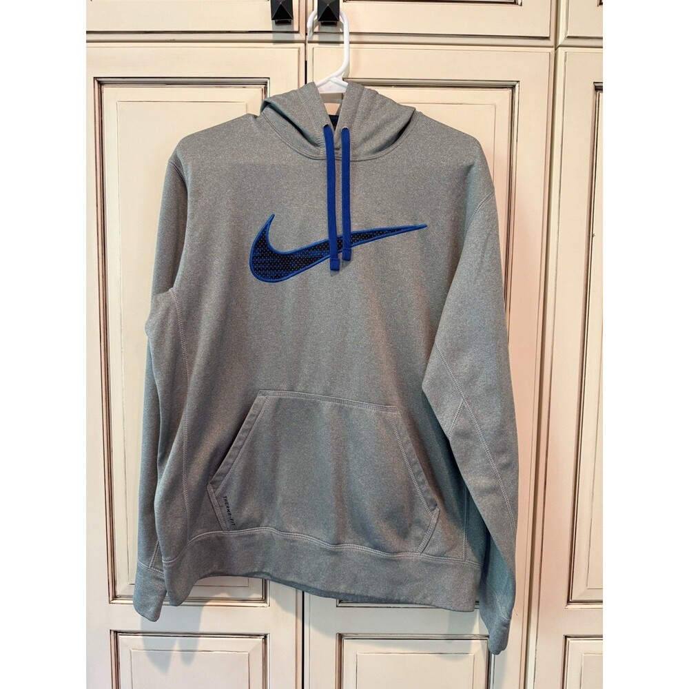 Nike Men’s Therma-Fit Gray With Blue & Black Mesh on Logo And In Hood Sz M